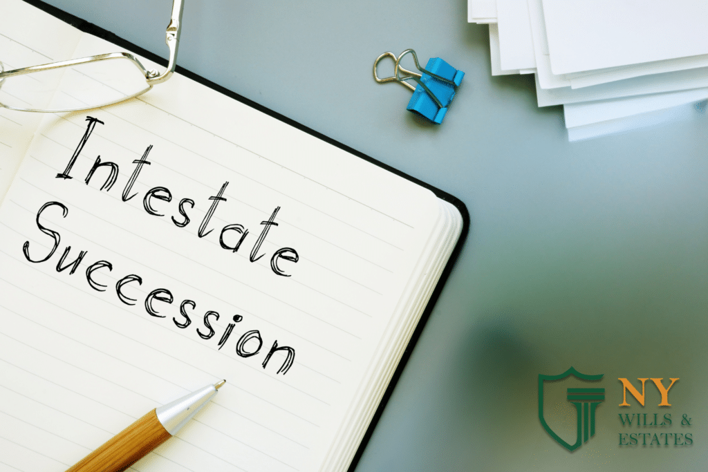 Intestate Succession notebook with NY Wills & Estates logo