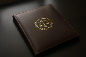 A close-up of a high-quality embossed leather folder symbolizing a bypass trust document used in New York estate planning to protect assets and minimize estate taxes